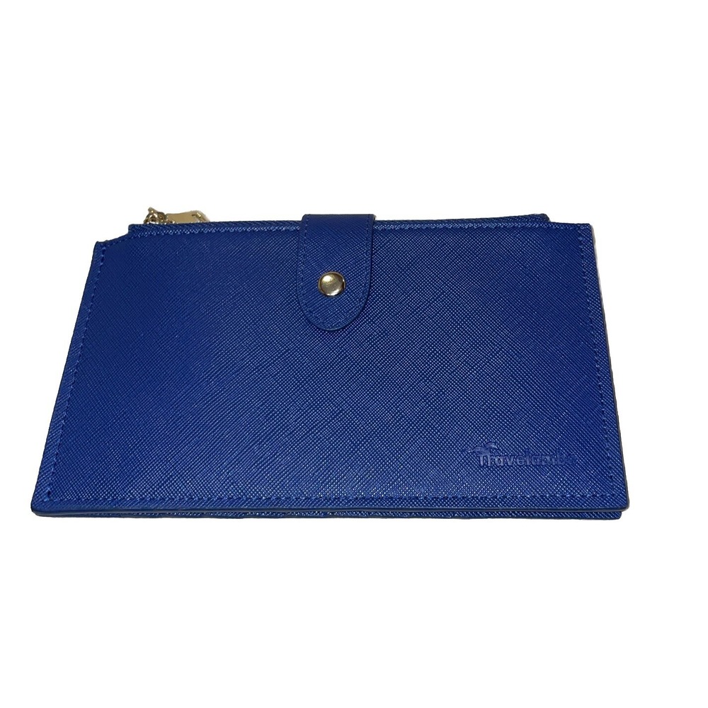 Travelambo Womens Slim Bifold‎ Wallet Blue Vegan Leather Card Organizer Zipper